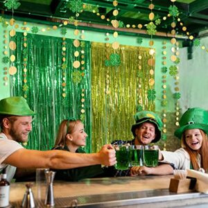 Green Gold Tinsel Foil Fringe Curtain Backdrop Shamrock Clover Garland Kit for St Patrick’s Day Decorations Irish Party Decoration Spring Wedding Engagement Birthday Party Supplies