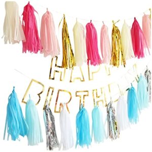 Qyeaber 20 pcs DIY Paper Tassel Tinsel Foil Tassel Party Garland, Silver/White/ Blue , Fringe Garland Banner for Wedding, Valentine's Day, Baby Shower,Birthday, Graduation, Event & Party Decorations