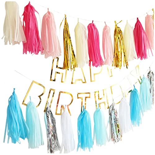 Qyeaber 20 pcs DIY Paper Tassel Tinsel Foil Tassel Party Garland, Silver/White/ Blue , Fringe Garland Banner for Wedding, Valentine's Day, Baby Shower,Birthday, Graduation, Event & Party Decorations