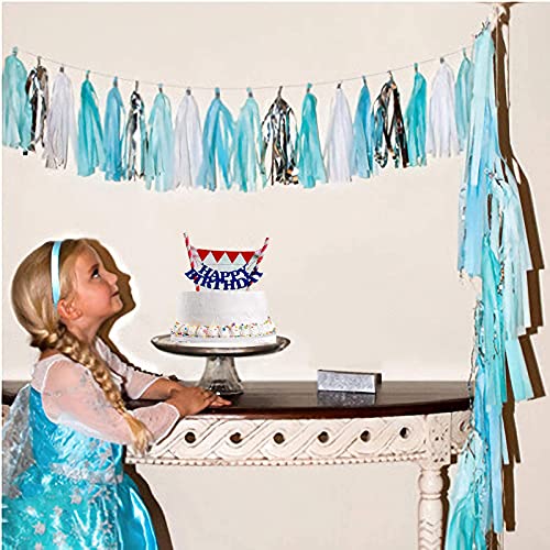 Qyeaber 20 pcs DIY Paper Tassel Tinsel Foil Tassel Party Garland, Silver/White/ Blue , Fringe Garland Banner for Wedding, Valentine's Day, Baby Shower,Birthday, Graduation, Event & Party Decorations