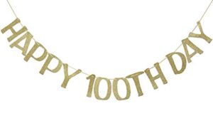 happy 100th day banner sign gold glitter for baby birthday baby shower party decorations anniversary decor photo booth props