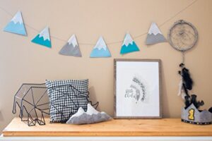 ella & max kids nursery decor mountain garland banner baby blue, grey and turquoise felt bunting, woodland theme nursery, rustic nursery decor. handmade in usa. (baby blue,grey and turquoise)