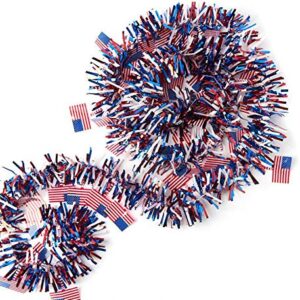 Patriotic Tri-Color Tinsel Garland w/Flag Accents: 9 feet