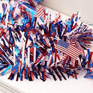 Patriotic Tri-Color Tinsel Garland w/Flag Accents: 9 feet