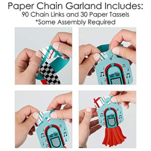 Big Dot of Happiness 50’s Sock Hop - 90 Chain Links and 30 Paper Tassels Decoration Kit - 1950s Rock N Roll Party Paper Chains Garland - 21 feet