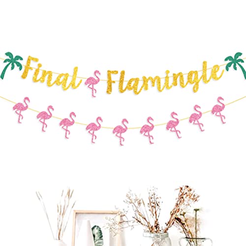 Flamingo Bachelorette Party Decoration Supplies: Glitter Final Flamingle Banner 2pcs Tropical Hawaii Luau Party Photo Prop