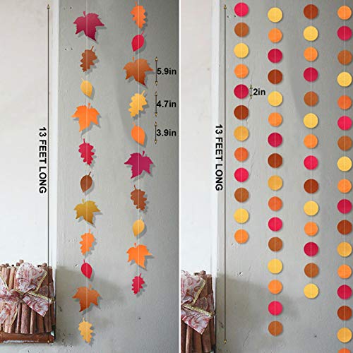 Autumn Theme Garland Fall Bunting Banners Autumn Leaf Paper Garland Hanging Streamers Thanksgiving Party Decoration for Baby Shower Kids Room Classroom Showcase Holiday Wedding