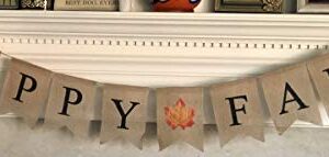 Happy Fall Burlap Banner - Assembled with Maple Leaf Design - Harvest Time & Halloween Party Decor - Thanksgiving Pre Strung Holiday Garland by Jolly Jon