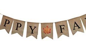 Happy Fall Burlap Banner - Assembled with Maple Leaf Design - Harvest Time & Halloween Party Decor - Thanksgiving Pre Strung Holiday Garland by Jolly Jon