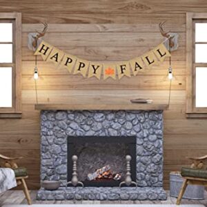 Happy Fall Burlap Banner - Assembled with Maple Leaf Design - Harvest Time & Halloween Party Decor - Thanksgiving Pre Strung Holiday Garland by Jolly Jon