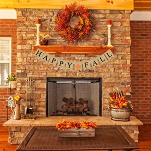 Happy Fall Burlap Banner - Assembled with Maple Leaf Design - Harvest Time & Halloween Party Decor - Thanksgiving Pre Strung Holiday Garland by Jolly Jon