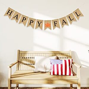 Happy Fall Burlap Banner - Assembled with Maple Leaf Design - Harvest Time & Halloween Party Decor - Thanksgiving Pre Strung Holiday Garland by Jolly Jon