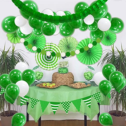 Green Party Decorations - Green Hanging Triangle Flags Banner Round Garland Four-Leaf Clover Garland Paper Fans Balloons for Men Women Birthday St Patrick's Day Decorations Graduation Baby Shower