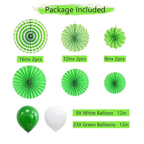 Green Party Decorations - Green Hanging Triangle Flags Banner Round Garland Four-Leaf Clover Garland Paper Fans Balloons for Men Women Birthday St Patrick's Day Decorations Graduation Baby Shower