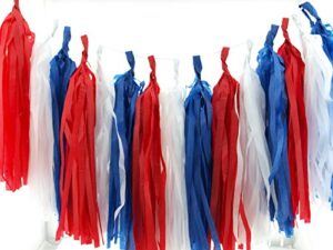 4th of july party garland, red, white & blue paper streamers (set of 15) – independence day party supplies, usa party props, patriotic paper flower garland, military party decorations