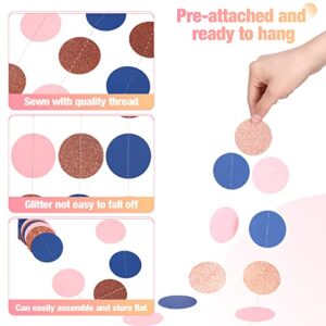 131Ft Paper Circle Garland Gender Reveal Decoration Streamer Hanging Dot Coin Garland Glitter Banners Backdrop for Gender Reveal Birthday Baby Shower Decoration( Navy Blue, Rose Gold, Light Pink)