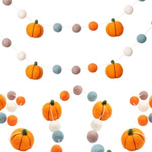 2 pieces fall felt pumpkin ball garland orange felt ball banner fall autumn felt ball pom pom garland felt pumpkin garland decor for fall autumn thanksgiving home hanging party favors, 70.9 inches