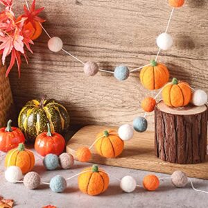 2 Pieces Fall Felt Pumpkin Ball Garland Orange Felt Ball Banner Fall Autumn Felt Ball Pom Pom Garland Felt Pumpkin Garland Decor for Fall Autumn Thanksgiving Home Hanging Party Favors, 70.9 Inches