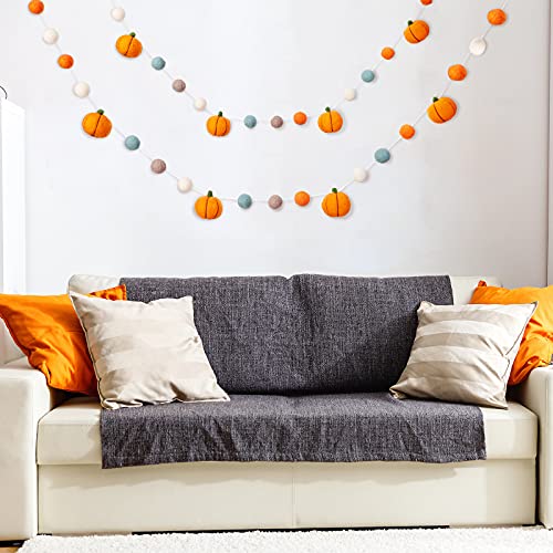 2 Pieces Fall Felt Pumpkin Ball Garland Orange Felt Ball Banner Fall Autumn Felt Ball Pom Pom Garland Felt Pumpkin Garland Decor for Fall Autumn Thanksgiving Home Hanging Party Favors, 70.9 Inches