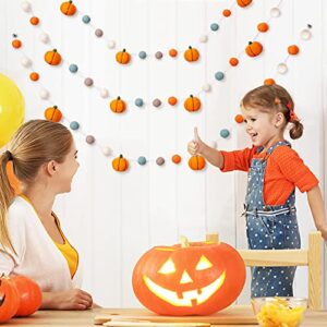 2 Pieces Fall Felt Pumpkin Ball Garland Orange Felt Ball Banner Fall Autumn Felt Ball Pom Pom Garland Felt Pumpkin Garland Decor for Fall Autumn Thanksgiving Home Hanging Party Favors, 70.9 Inches