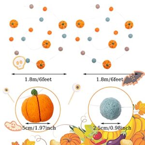 2 Pieces Fall Felt Pumpkin Ball Garland Orange Felt Ball Banner Fall Autumn Felt Ball Pom Pom Garland Felt Pumpkin Garland Decor for Fall Autumn Thanksgiving Home Hanging Party Favors, 70.9 Inches