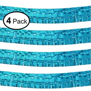 blukey 10 feet by 15 inch turquoise foil fringe garland – pack of 4 | shiny metallic tinsel banner | ideal for parade floats, bridal shower, wedding, birthday, christmas | wall hanging drapes