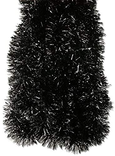 Fix Find - Black Tinsel Garland (15ft Long x 2.25in Thick) - Elegant Hanging Metallic Holiday Tinsel Garland