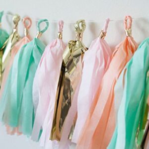 Hand Made 16 x Mint Pink Gold Apricot Tissue Paper Tassels for Party Wedding Gold Garland Bunting Pom Pom by Originals Group