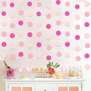 zwiebeco 52ft pink circle dots garland paper dot bunting banner hanging polka dot streamers for baby shower birthday engagement wedding bridal shower hen tea party nursery kids room home decorations