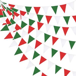 32ft red green white banner party decorations christmas triangle flag fabric pennant bunting garland streamers for christmas day x-mas happy new years festivals holiday garden hanging decorations