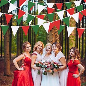 32Ft Red Green White Banner Party Decorations Christmas Triangle Flag Fabric Pennant Bunting Garland Streamers for Christmas Day X-mas Happy New Years Festivals Holiday Garden Hanging Decorations