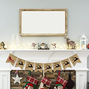 Santa's Sleigh & 7 Reindeer Burlap Banner - Ready to Hang Holiday Decor - Festive Christmas Seasonal Winter Decoration - Santa Sleigh Xmas Party Decorations - Santas Sleigh Garland by Jolly Jon