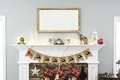 Santa's Sleigh & 7 Reindeer Burlap Banner - Ready to Hang Holiday Decor - Festive Christmas Seasonal Winter Decoration - Santa Sleigh Xmas Party Decorations - Santas Sleigh Garland by Jolly Jon