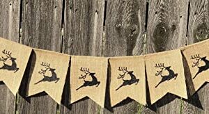 Santa's Sleigh & 7 Reindeer Burlap Banner - Ready to Hang Holiday Decor - Festive Christmas Seasonal Winter Decoration - Santa Sleigh Xmas Party Decorations - Santas Sleigh Garland by Jolly Jon