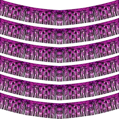 Blukey 10 Feet by 15 Inch Purple Foil Fringe Garland - Pack of 6 | Shiny Metallic Tinsel Banner | Ideal for Parade Floats, Bachelorette, Wedding, Birthday, Christmas | Wall Hanging Drapes