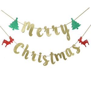 merry christmas glitter gold burlap, reindeer banner, christmas party favors (gold)