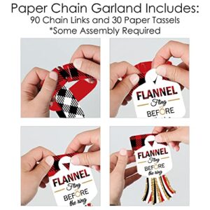 Big Dot of Happiness Flannel Fling Before the Ring - 90 Chain Links and 30 Paper Tassels Decoration Kit - Buffalo Plaid Bachelorette Party Paper Chains Garland - 21 feet