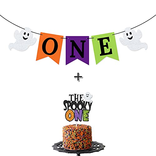 Halloween One Banner High Chair Banner The Spooky One Cake Topper for Spooky Halloween 1st Birthday Decorations