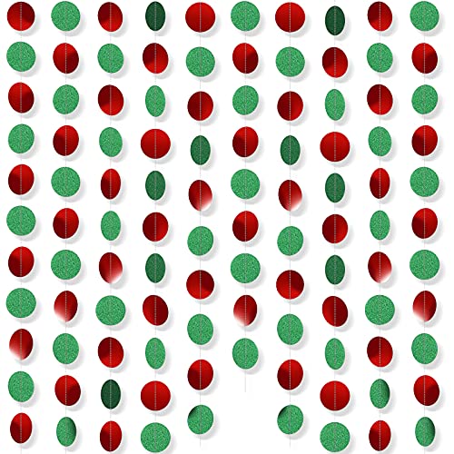 Marspark 8 Pack Green and Red Circle Dots Garland Christmas Party Decorations Banners Door Streamer Paper Banner for Birthday Baby Shower Holiday Decorations, 105 Feet in Total