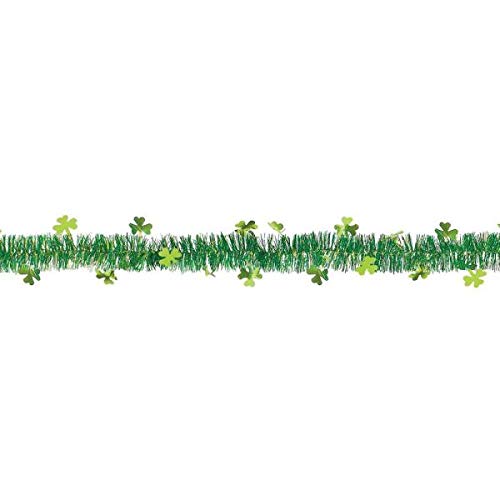 Amscan Tinsel with Foil Shamrocks Garland, 15', Green