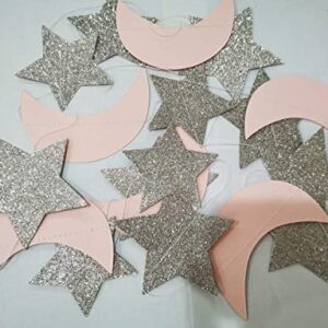 Moon and Star Garland Twinkle Twinkle Little Star of 2pcs Pink Silver Princess Birthday Party Decorations Pink Silver Moon Star Baby Shower Decorations 1st Birthday Garland Love You to the Moon