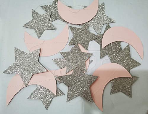 Moon and Star Garland Twinkle Twinkle Little Star of 2pcs Pink Silver Princess Birthday Party Decorations Pink Silver Moon Star Baby Shower Decorations 1st Birthday Garland Love You to the Moon