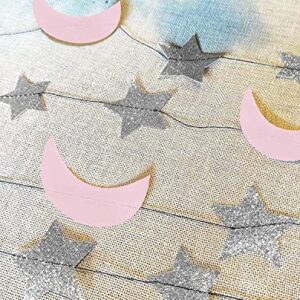 Moon and Star Garland Twinkle Twinkle Little Star of 2pcs Pink Silver Princess Birthday Party Decorations Pink Silver Moon Star Baby Shower Decorations 1st Birthday Garland Love You to the Moon