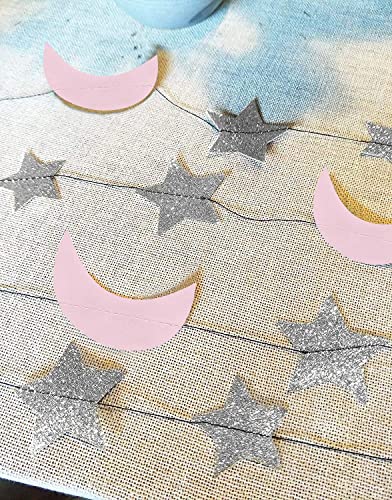 Moon and Star Garland Twinkle Twinkle Little Star of 2pcs Pink Silver Princess Birthday Party Decorations Pink Silver Moon Star Baby Shower Decorations 1st Birthday Garland Love You to the Moon