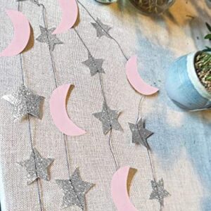 Moon and Star Garland Twinkle Twinkle Little Star of 2pcs Pink Silver Princess Birthday Party Decorations Pink Silver Moon Star Baby Shower Decorations 1st Birthday Garland Love You to the Moon