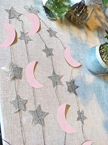 Moon and Star Garland Twinkle Twinkle Little Star of 2pcs Pink Silver Princess Birthday Party Decorations Pink Silver Moon Star Baby Shower Decorations 1st Birthday Garland Love You to the Moon