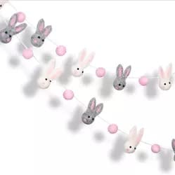 bunny felt garland wool rabbit pom pom banner handmade bunny ball garland for holiday wall decoration