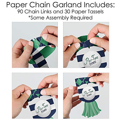 Big Dot of Happiness Par-Tee Time - Golf - 90 Chain Links and 30 Paper Tassels Decoration Kit - Birthday or Retirement Party Paper Chains Garland - 21 feet