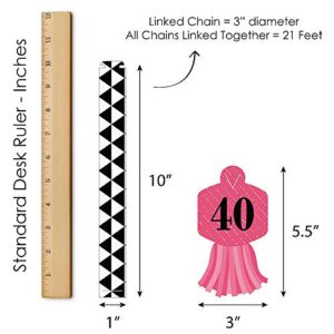 Big Dot of Happiness Chic 40th Birthday - Pink, Black and Gold - 90 Chain Links and 30 Paper Tassels Decoration Kit - Birthday Party Paper Chains Garland - 21 feet