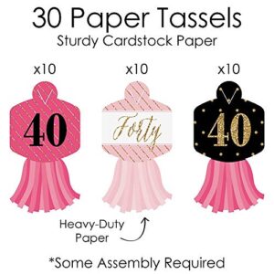 Big Dot of Happiness Chic 40th Birthday - Pink, Black and Gold - 90 Chain Links and 30 Paper Tassels Decoration Kit - Birthday Party Paper Chains Garland - 21 feet